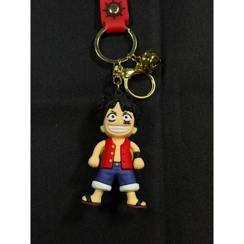 One Piece Monkey D Luffy Keychain Red Rubber Strap Gold Bell Anime Figure